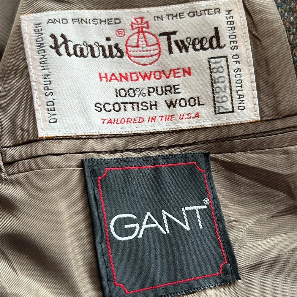 Vtg 100% Pure Scottish Wool Brown Harris Tweed Herringbone Sport Coat by GANT